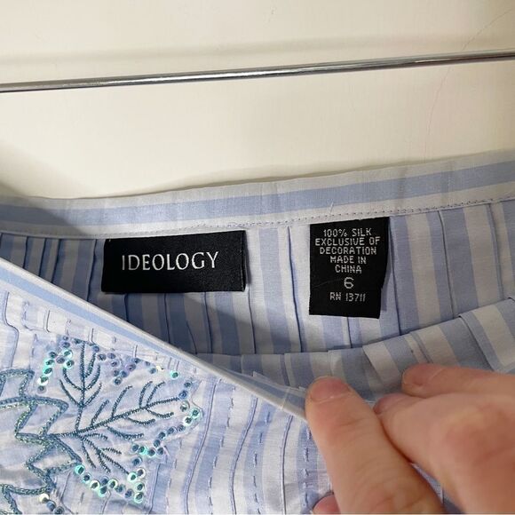 NWT Ideology Softly Pleated silk mini Skirt 6 capri blue embellished feminine - Picture 3 of 11